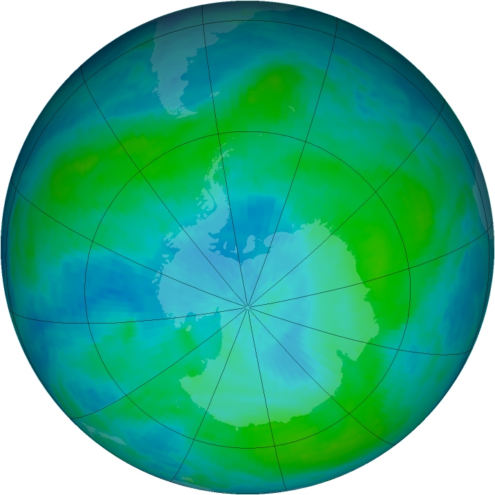 Antarctic ozone map for 15 February 1993